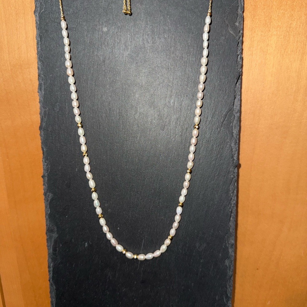Freshwater Pearl Necklace with Gold Accents